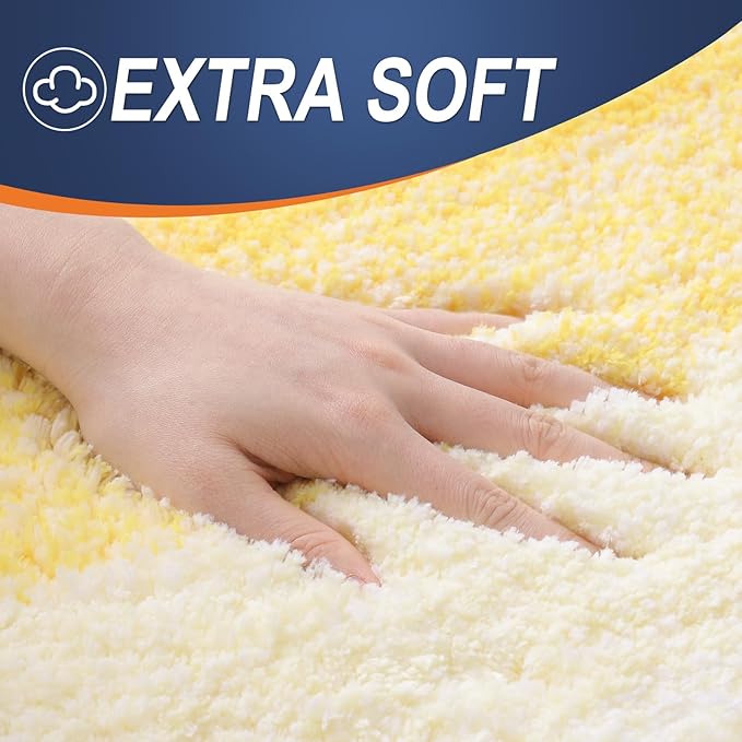 OLANLY Bathroom Rugs Sets 3 Piece, Soft Absorbent Microfiber Bath Mats and U-Shaped Contour Toilet Rug, Plush Shaggy Bath Mat Set for Bathroom (30"x20"+24"x16"+24"x20", Yellow)