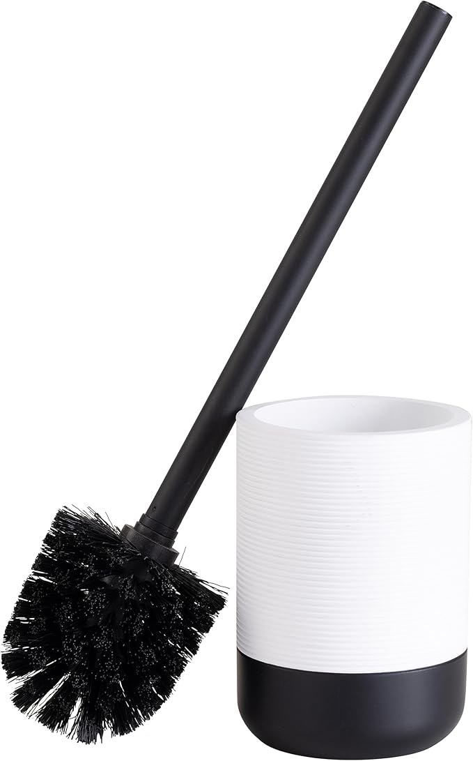 Bath Bliss Monochrome Toilet Brush | Bathroom Cleaning | Rust Resistant | 360 Degree Bristle Brush | White & Black