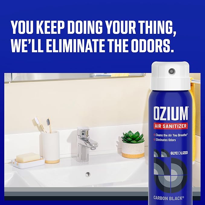 Ozium 3.5 Oz. Air Sanitizer & Odor Eliminator for Homes, Cars, Offices and More, Carbon Black Scent, 2 Pack