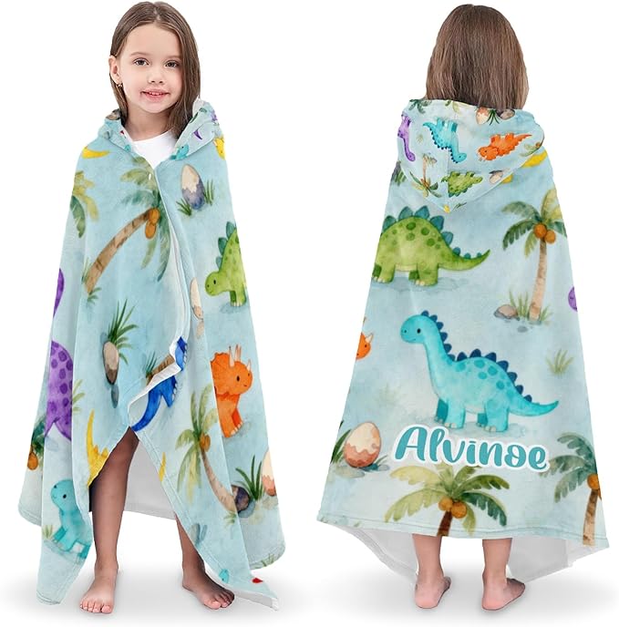 Forest Dinosaur Personalized Hooded Towel Absorbent Wrap Soft Pool Beach Bath Towels Hood Poncho for 5-12 Years Kids Boys Girls