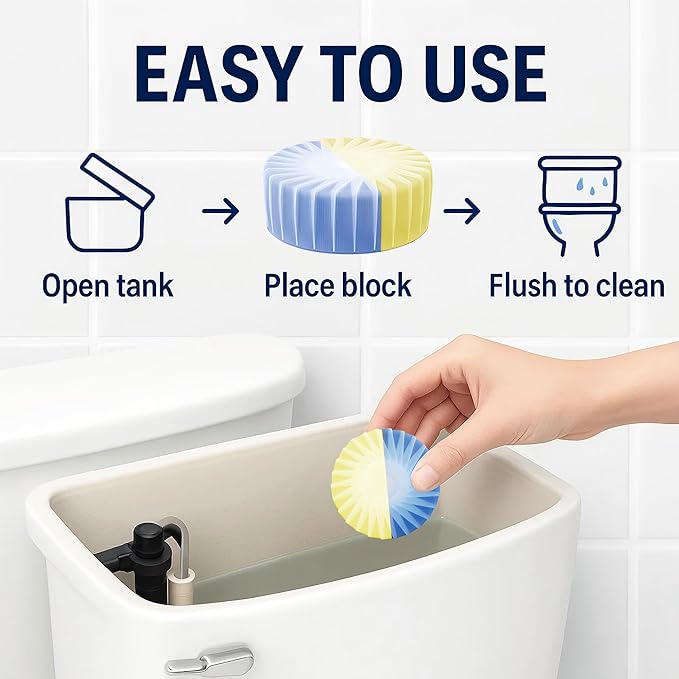 Automatic Toilet Bowl Cleaner Tablets, 10 Pack Long-Lasting Toilet Tank Cleaner for Bathroom, Blue Water Freshener, Prevents Stains & Odor, Safe for All Toilets - 10 Pack (Yellow+Blue)