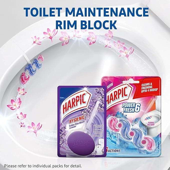 Harpic 35 gm - Floral Delight, Power Fresh 6 Toilet Cleaner Rim Block | Toilet flush cleaner blocks