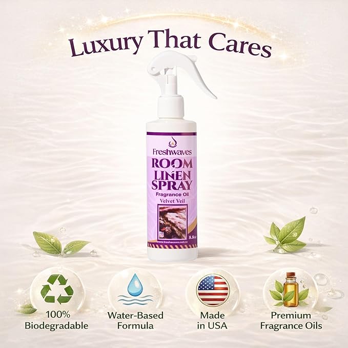 Freshwaves Room and Linen Spray | Velvet Veil Scent | Fragrance Oil | 8.8 Ounce | Air Spray Freshener | Room Spray Odor Eliminator | Air Freshener Sprays for Living Room | Bedroom | Restroom | Office