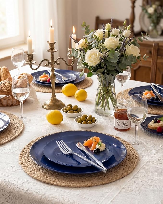 PULOTE 100PCS Blue Plastic Plates - Heavy Duty Navy Blue Disposable - Include 50PCS 10.25inch Dinner & 50PCS 7.5 inch Dessert/Salad Plates - Ideal for Party & Labor Day