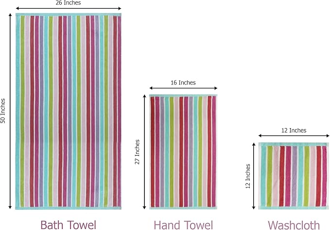 ORIGINAL KIDS 6 Piece Towel Set - 2 Bath Towels, 2 Hand Towels, 2 Washcloths - 100% Cotton - Soft Absorbent Quick Dry - Durable Pool Shower Beach - Gift - Pink Multi