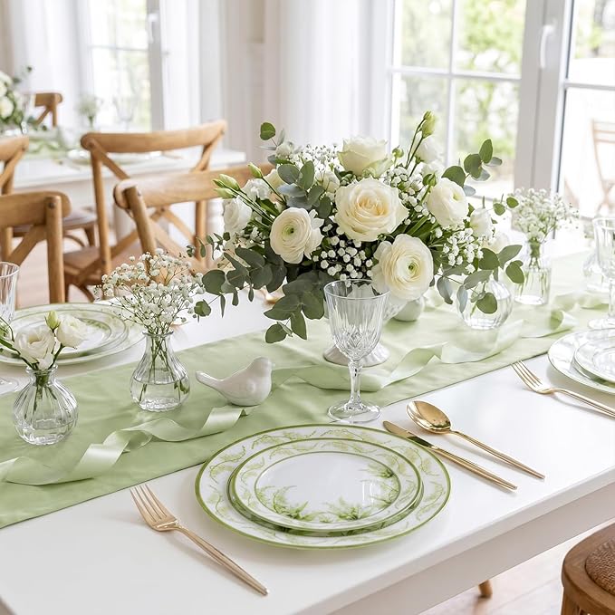 30Pcs Clear Plastic Plates - Lily of the Valley Plates Disposable Heavy Duty, Perfect for Weddings, Tea Parties, Holidays - 10.25" Dinner & 7.5" Dessert Plastic Plate