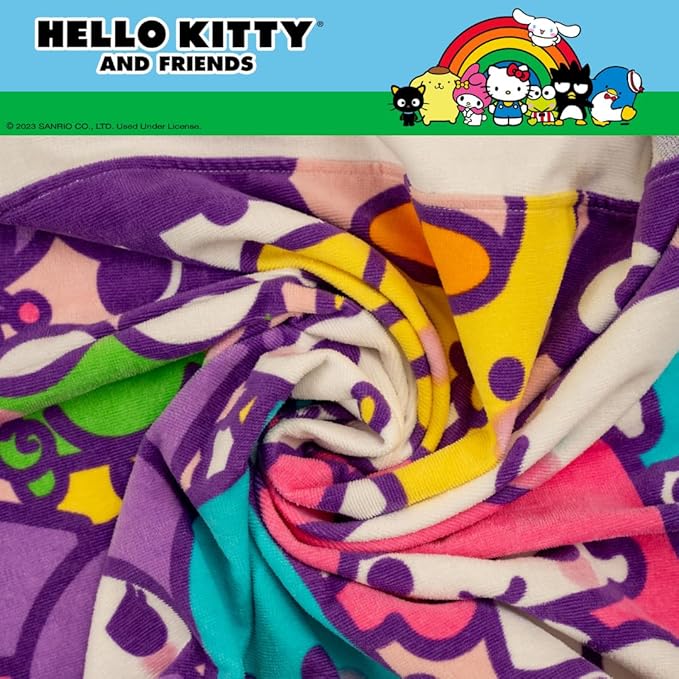 Hello Kitty & Friends Kids Super Soft Bath/Pool/Beach Soft Cotton Terry Hooded Towel Wrap, 24 in x 50 in, (Officially Licensed Product) By Franco