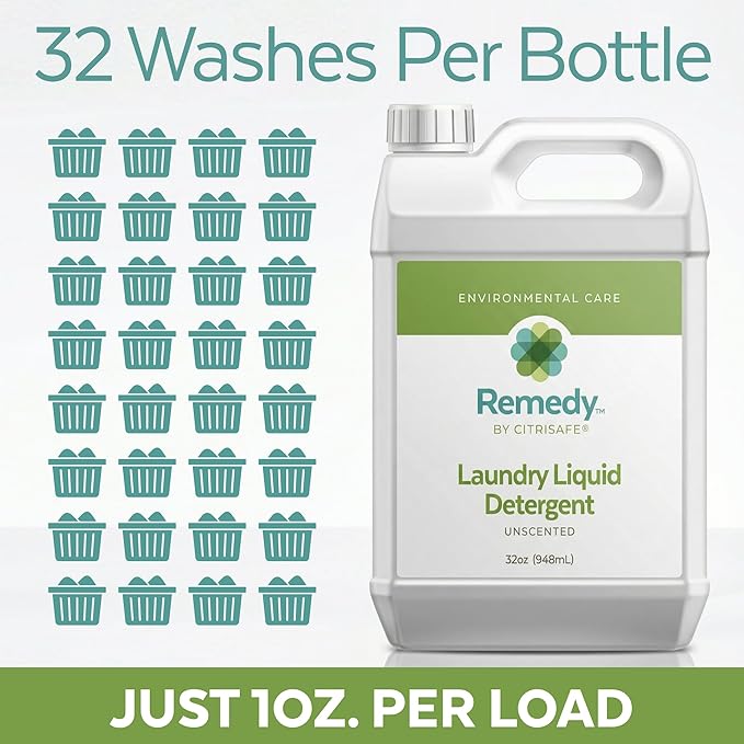 Remedy Laundry Liquid Detergent - Environmentally-Friendly Concentrated Laundry Detergent - 32oz
