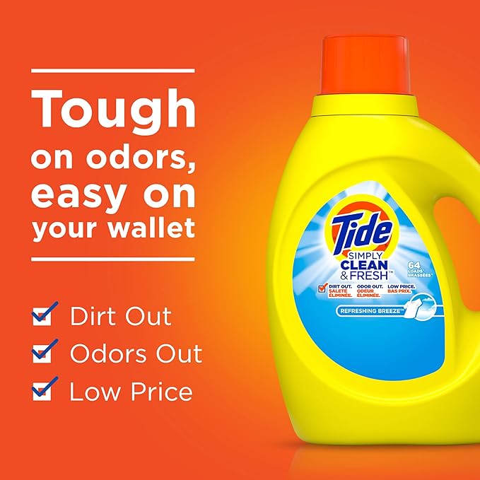 Tide Simply Clean & Fresh Liquid Laundry Detergent, Refreshing Breeze, 128 fl oz (3.78 L)
