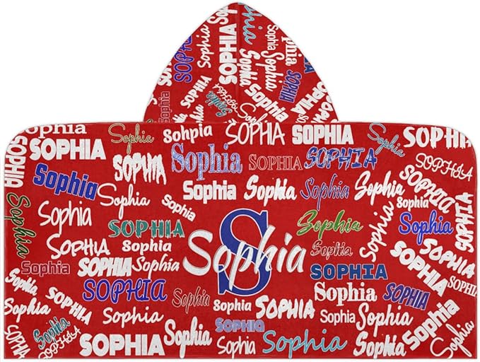 Custom Hooded Bath Beach Towel for Kids, 50"x24" Inch Cotton Soft with Hood for Toddler, Boys, Girls - Wrap/Bathrobe for Pool, Travel, Camping, Swimming, Solid Red Color