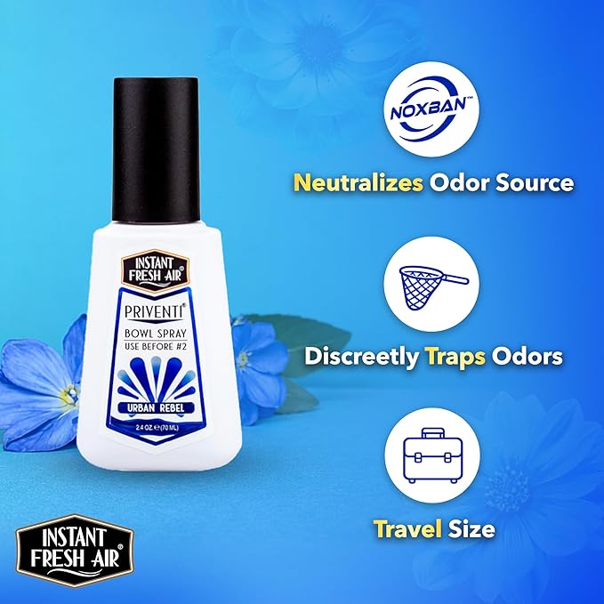Priventi Toilet Spray & Bathroom Spray Odor Eliminator for Men - Up to 120 Uses - Travel Size Odor Elimination for #2 - For Home, Office, Schools, Travel - Urban Rebel Scent - 2.4 oz