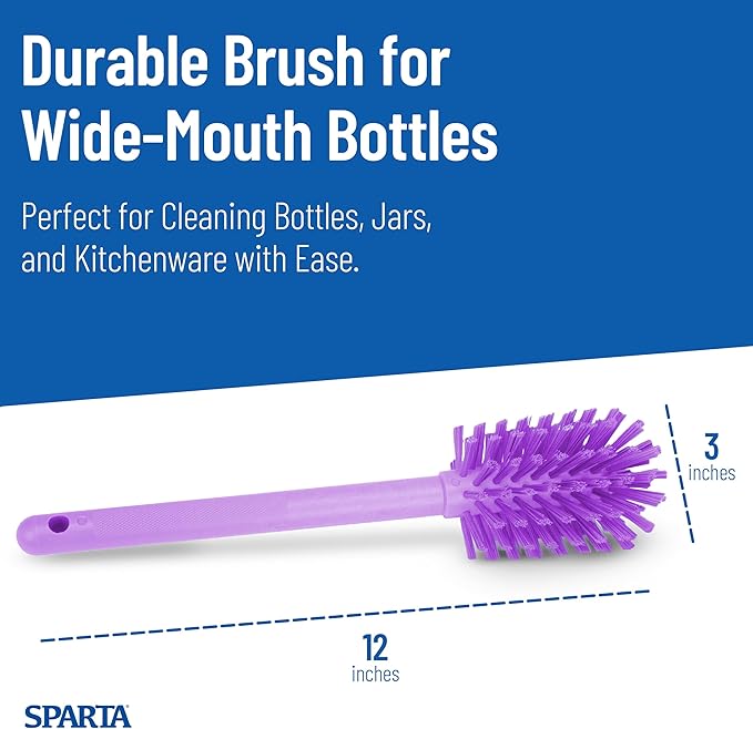 SPARTA Large Water Bottle Brush Ideal for Wide-Mouth Jars, Bottles and Tumblers, Dishwashing Tool with Handle for Home and Commercial Kitchens, Plastic, 12 Inches, Purple