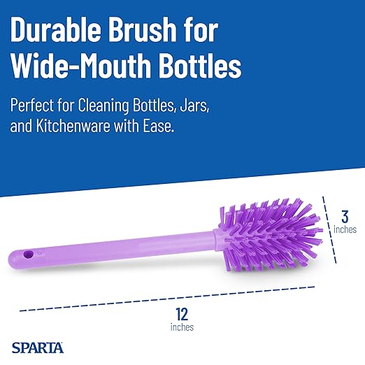 SPARTA Large Water Bottle Brush Ideal for Wide-Mouth Jars, Bottles and Tumblers, Dishwashing Tool with Handle for Home and Commercial Kitchens, Plastic, 12 Inches, Purple, (Pack of 6)