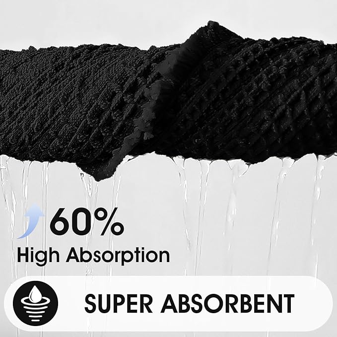 Upgraded Waffle Bath Mat, 32"x20" Black-Herringbone, Super Absorbent Non-Slip Quick Dry Bathroom Rugs with Tassels, Machine Washable Ultra Soft Boho Bath Rugs, Toilet Mats Boho Farmhouse Decor