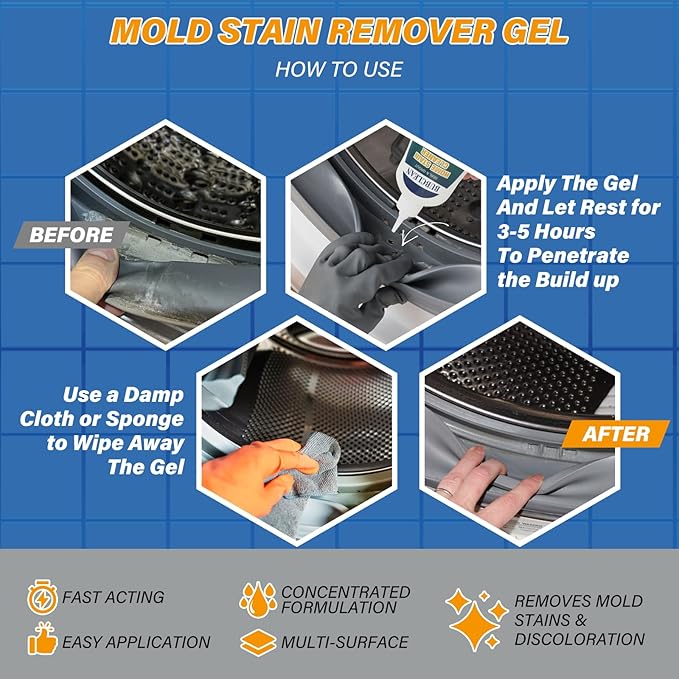 Home Stain Remover Gel Cleaner, Heavy Duty Black Surface Stain Cleaner for Washing Machine, Bathroom Grout, Shower, Bathtub, Tile, Fridge Rubber, Kitchen Sinks, 3 Packs