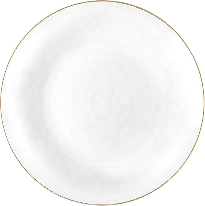 PLASTICPRO 30 Pack Hammered Plastic Plates Heavyweight Disposable Plastic Plates Elegant Transparent White With Gold Rim Platsic Party Dishes (Transparent White With Gold Rim, 10'' INCH PLATES)