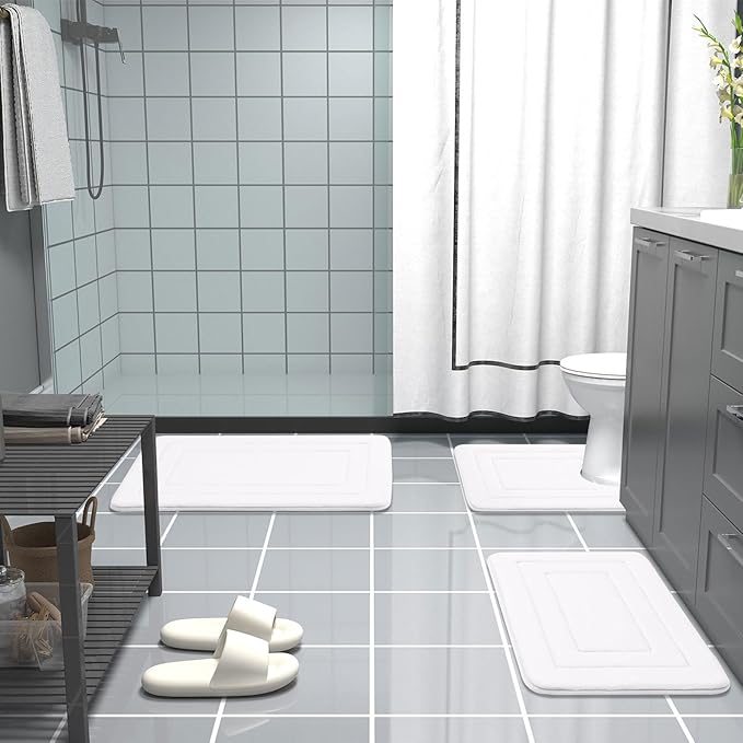 Arotive Memory Foam Bathroom Rug Mat 47x17, Ultra Soft and Absorbent Bath Mat, Machine Wash Dry, Comfortable Bath Rug Carpet for Bathroom Floor, Tub and Shower, White