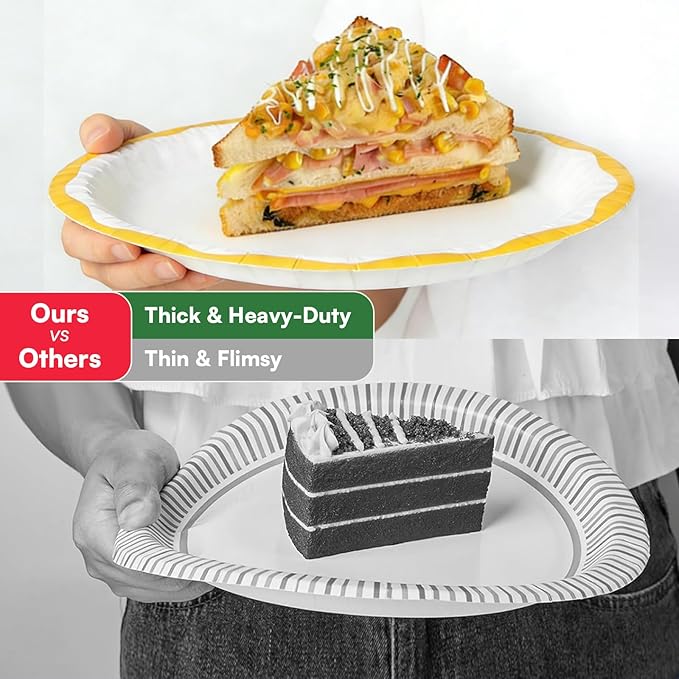 Plates Disposable Heavy Duty 9 Inch, Holiday Paper Plates for Dinner, Heavy Duty Paper Plates for Everyday Breakfast, Lunch, & Dinner Meals, Paper Household Supplies 100PCS