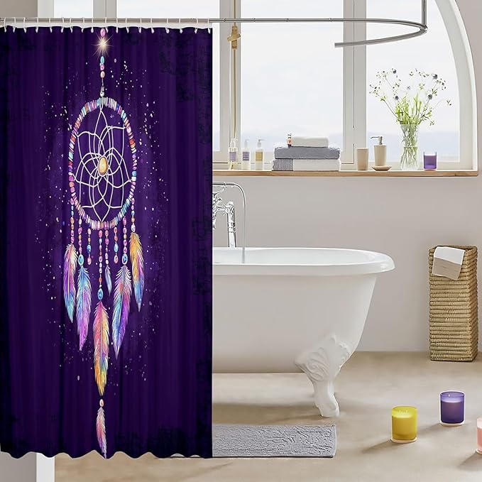 Luxury Dreamcatcher Bathroom Shower Curtain Set Boho Dream Catcher Decor Bath Curtain Colorful Feather Shower Curtain for Stalls Bathtubs Room Decor Purple Waterproof Bathroom Curtains 72x84 Inch