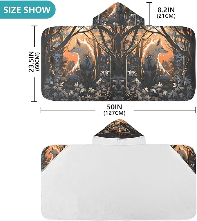 Hooded Towel for Kids Dreamy Fox in The Forest Beach Wrap Bath Towels 50x23.5in