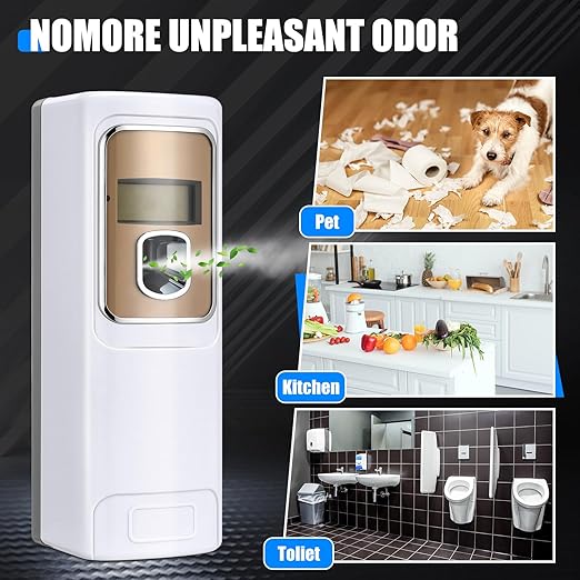 Rossesay 2 Pcs Automatic Air Freshener Spray Dispenser with Screen LCD Perfume Dispenser Wall Mount/Standing Capacity for Bathroom Hotel Office Commercial Place(White)