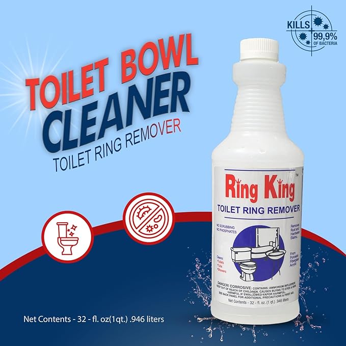 Ring King Toilet Ring Remover Bundle of Amazon Brand - Ring King Toilet Bowl Cleaners | Toilet Bowl Cleaner Liquid 32oz F Silicone Toilet Brush and Holder Set