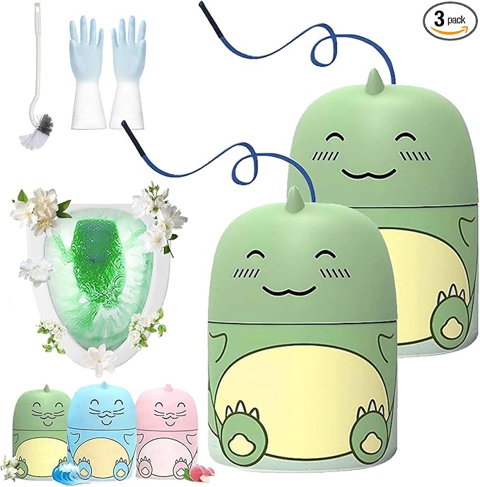 Magic Toilet Cleaning Bottle, Magic Toilet Bowl Cleaner with Carrying Rope, Cute Dinosaur-Shaped Toilet Bowl Cleaner Bottle, Long-Lasting Fresh Scent, One Dinosaur for Three Months (2-Jasmine)