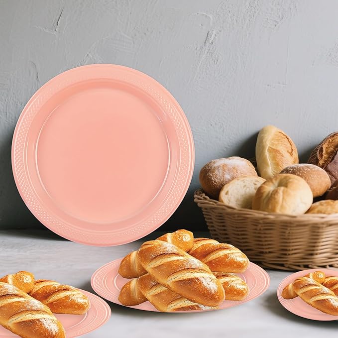 50PCS Pink Plastic Plates, 7 Inch Disposable Dessert Plates Party Plates for Birthday Wedding Party Supplies (Pink, 7 Inch)