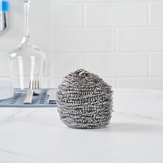 Restaurantware Stainless Steel Scrubber 100-Pack 3.15 x 3.15 x 1.969 Inches Rust-Resistant Metal Scouring Pad Durable Silver Scrub Pad for Pots and Pans Grill Cleaning Scrubber Commercial Kitchen Use
