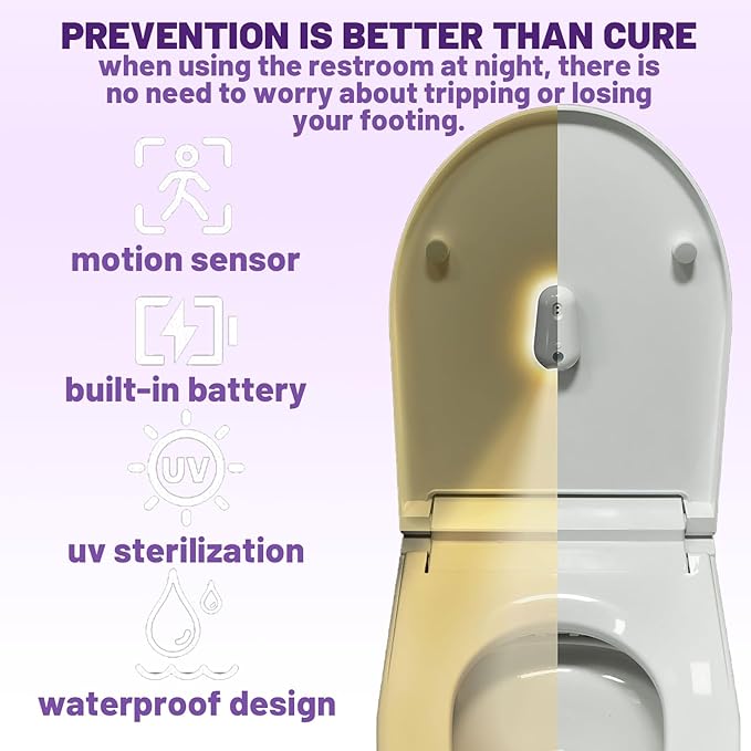 Self Cleaning UV Toilet Sanitizer Light, Light for Toilet, Motion-Activated, Smart Toilets Seat Odor, Easy Tool-Free Installation for Elderly & Pet, 2 Free Hygiene Toilets Seat Lifters (2PCS)
