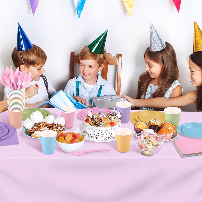 Kochorie 169 Pieces Pastel Party Supplies Disposable Dinnerware Set Include Plates and Cups Napkins Plastic Forks Knives Spoons Tablecloth for Wedding Birthday Party Decorations, Serve 24 Guests