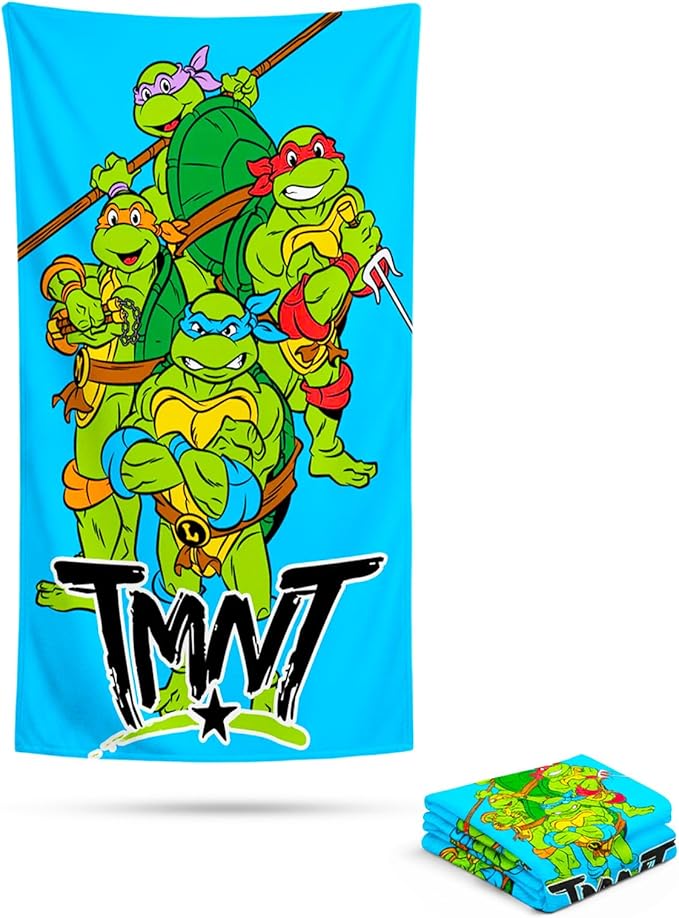 Teenage Mutant Ninja Turtles Bath Towel Set for Kids - Bundle with 27" x 54" Beach Towel Plus Tattoos, More | TMNT Bathroom Pack for Boys