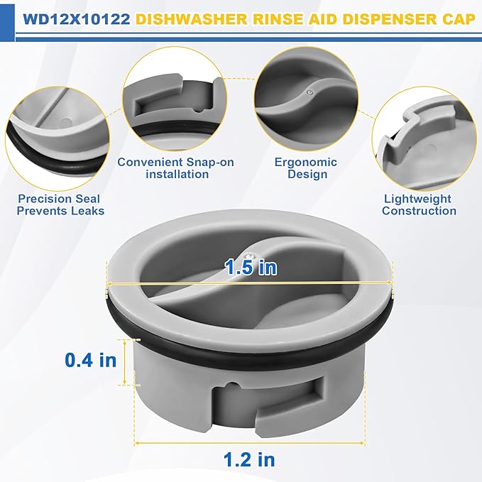 Upgrade WD12X10122 Dishwasher Rinse Aid Dispenser Cap Compatible with GE Dishwashers Replaces WD12X10102 WD12X10200 PS958932 AH958932 EA958932 EAP958919-2 Pack