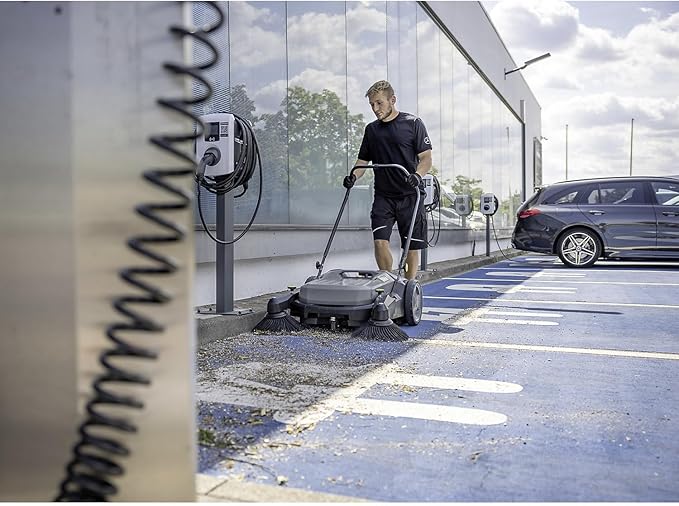 KÄRCHER Pro Walk Behind Outdoor Push Sweeper, KM 70/20 C 2SB, Two Bristle Brushes, Sweeps up to 20,000 ft²/h - 11 Gallon Capacity - for Commercial Use in Warehouses, Workshops, and More