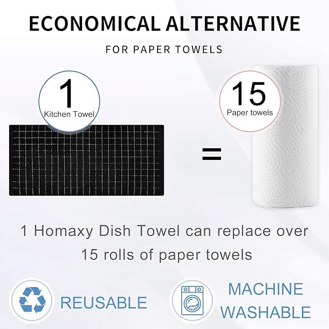 Homaxy 100% Cotton Terry Kitchen Towels(Multiple Colour, 13 x 28 inches), Checkered Designed, Soft and Super Absorbent Dish Towels, 6 Pack