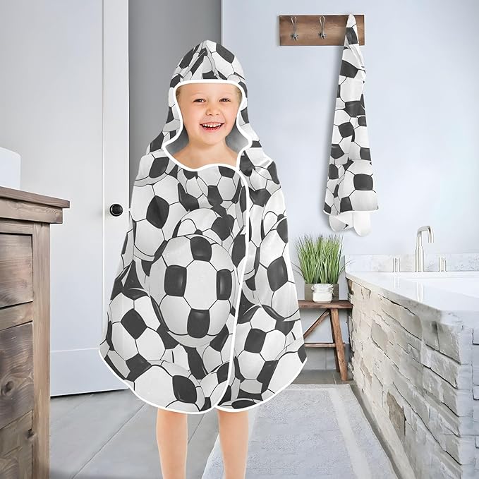 Hooded Towel for Kids Football Print Beach Wrap Bath Towels 50x23.5in