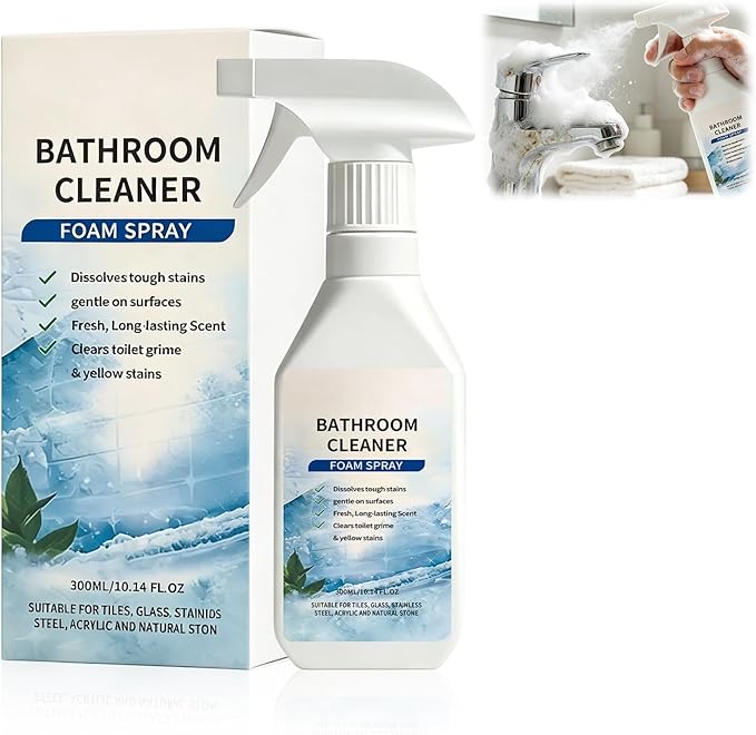 Berthg Scale Remover Bathroom Cleaner Foam Spray, 300 ml/10.14FLoz, suitable for tile, glass, stainless steel, acrylic and natural stone sinks, etc