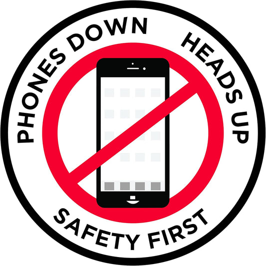 "Phones Down Heads Up" Safety Sign - Laminated Adhesive Floor Signs by Graphical Warehouse (22)