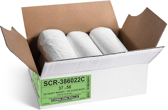 Aluf Plastics 55-60 Gallon Trash Bags - (Commercial 150 Pack) - Source Reduction Series Value High Density 22 Micron Gauge (equiv) - Intended Multipurpose