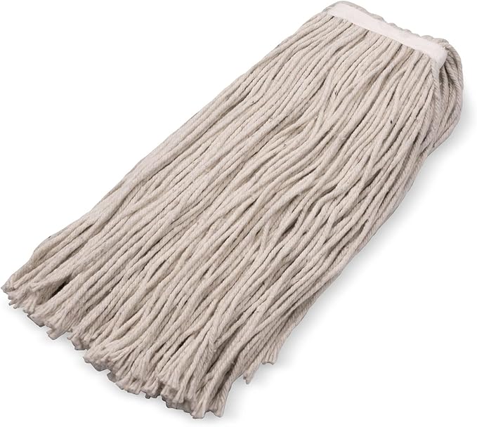 SPARTA Flo-Pac Cotton Mop Head, Cut-End, Narrow Band with White Band for Organized Cleaning, 36 Inches, Tan, (Pack of 12)