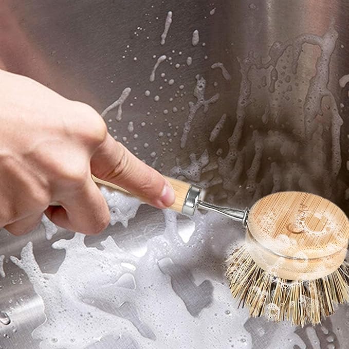 Kitchen Scrub Brush - Hard Bristle, Cast Iron Scrubber Sustainable & Biodegradable, Kitchen Brushes for Dishes, Pans and Pots