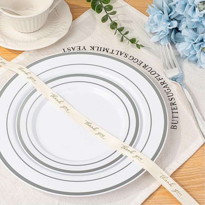 BESTVIP 700PCS Silver Plastic Dinnerware Set for 100 Guests, Disposable Plates for Party, Include: 200 Plastic Plates, 100 Pre Rolled Napkins with Silver Silverware, 100 Cups for Christmas, Halloween