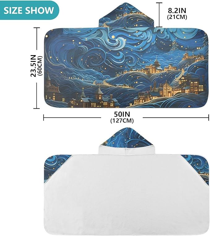 Hooded Towel for Kids Dreamy Town in Galaxy Beach Wrap Bath Towels 50x23.5in