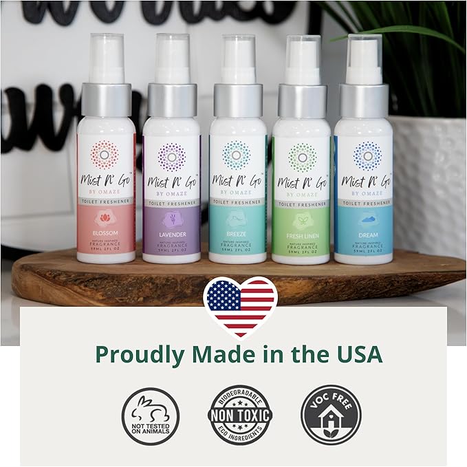 Mist N' Go by Omaze Travel Toilet Odor Eliminator - Toilet Spray for Bathroom Air Freshener - Clean Mix, Regular Size (2oz x3)