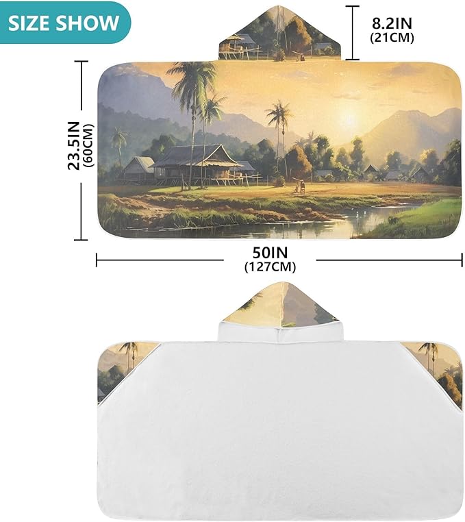 Hooded Towel for Kids River House View Pattern Beach Wrap Bath Towels 50x23.5in