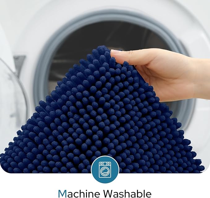 BYSURE Navy Blue Bathroom Rugs Sets 3 Piece with Toilet Lid Cover Non Slip Extra Absorbent Plush Chenille Soft Washable Bath Mats
