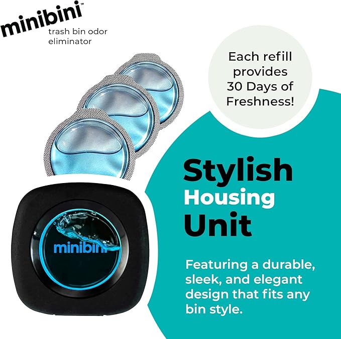 Flint Minibini Trash Can Deodorizer and Odor Eliminator, Garbage Can Air Freshener and Odor Control Up to 30 Days, Refill Pack