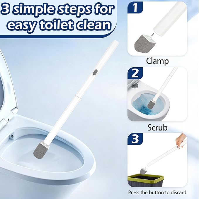 Pumice Stone Toilet Bowl Cleaner with 20" Ultra Long Handle,Push-Button Replaceable Head Hard Water Ring Stain Remover for Bathroom,Bathtub,Pool,Kitchen Sink Cleaning, 3 Pack (gray+white+blue)