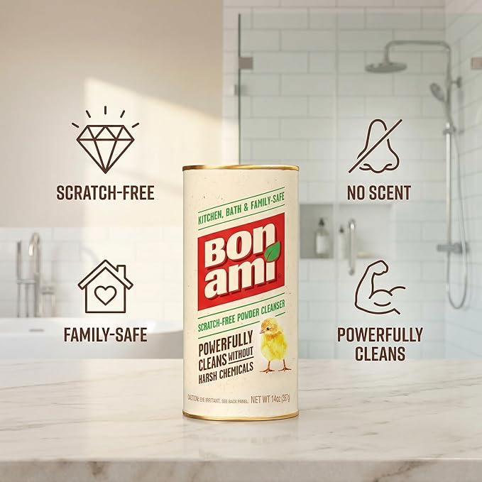 Bon Ami No Scent Cleaner 14 oz Powder – Bon Ami Powder Cleanser Original – Non Toxic Cleaning Supplies for Home – Natural Cleaning Products for Kitchen Sink Cleaner and Bathroom Surfaces