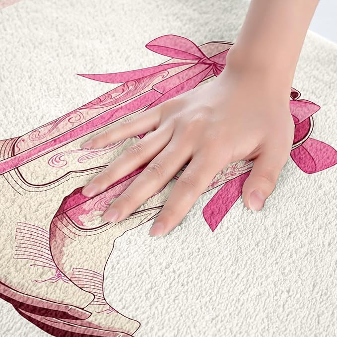 Western Cowgirl Kids Bath Mats,Cowgirl Boots Bowknot Pink White Mats Rugs for Girls,Bow Tie Paisley Baroque Tribal Bath Carpets,Rustic Retro Bath Rugs,Absorbent Floor Mats,20Wx32L Inches